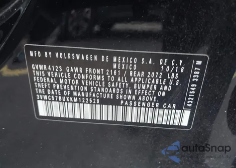 2019 Volkswagen Jetta 1.4T R-Line/1.4T S/1.4T Se from USA, damaged, VIN 3VWC57BUXKM122529